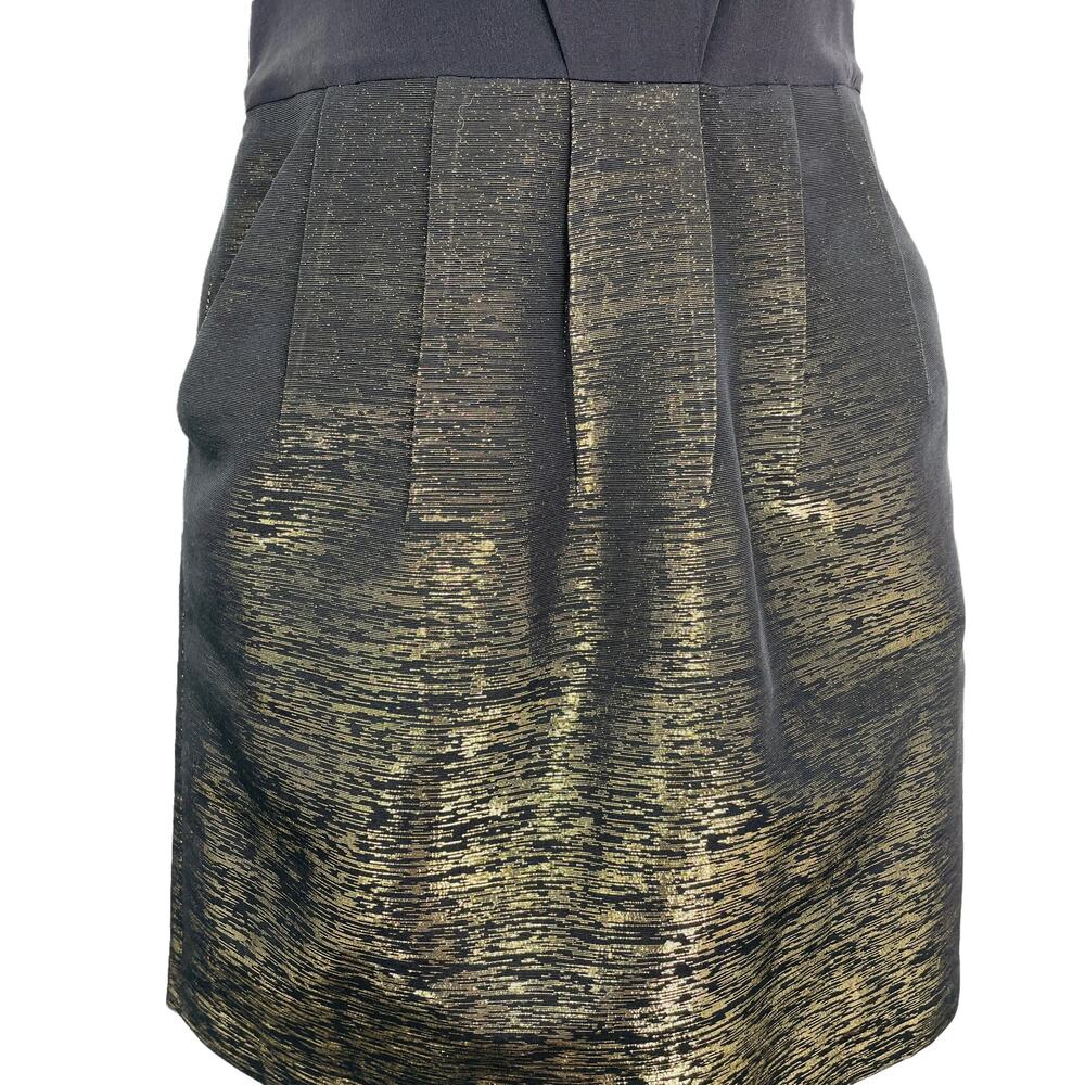 BROADWAY & BROOME Silk Black Gold Sparkle Sleeveless Fit & Flare Mini Dress 2 - Picture 4 of 12
